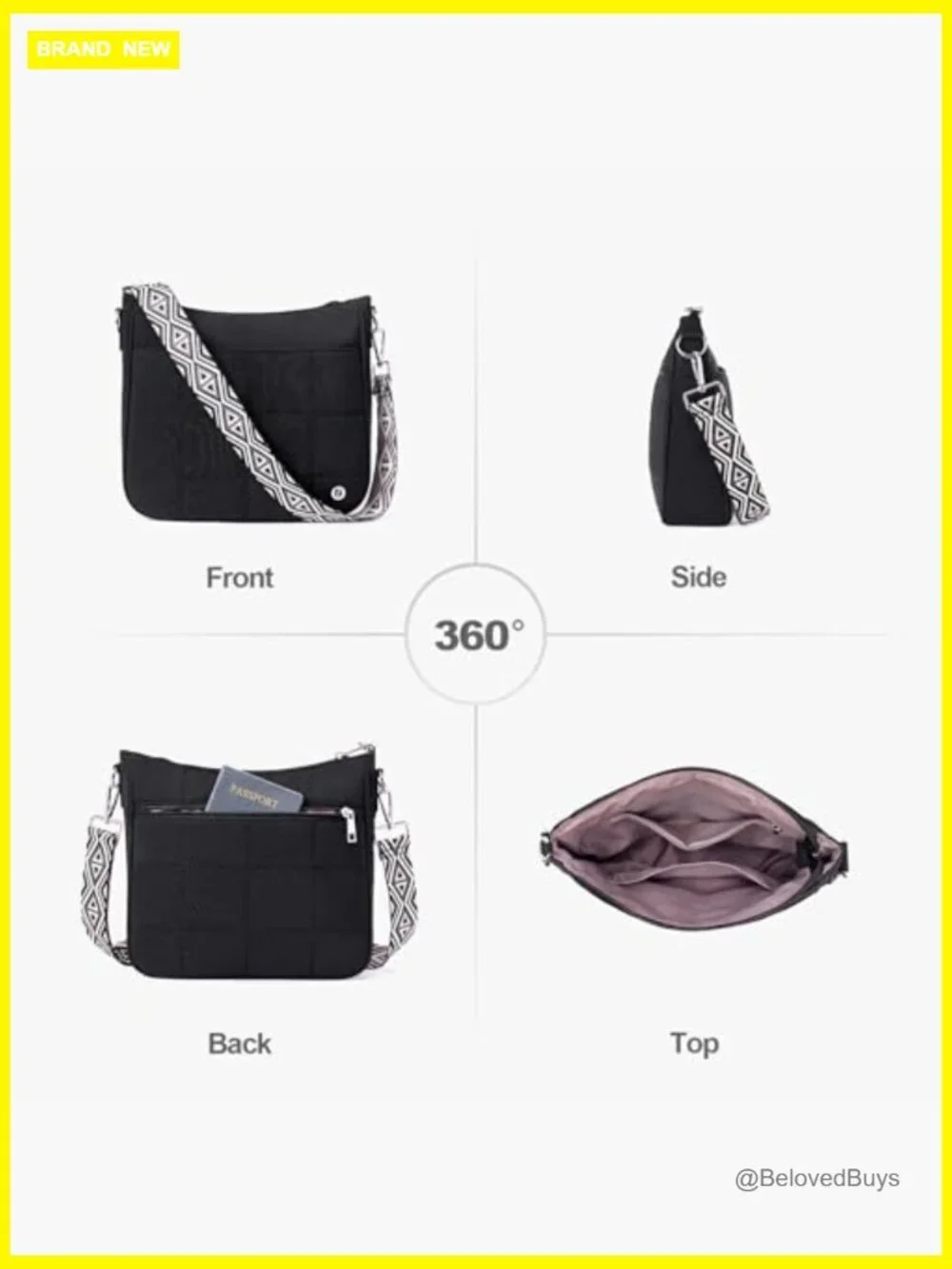 Lightweight Quilted Puffer Crossbody Hobo Bag with Guitar Strap